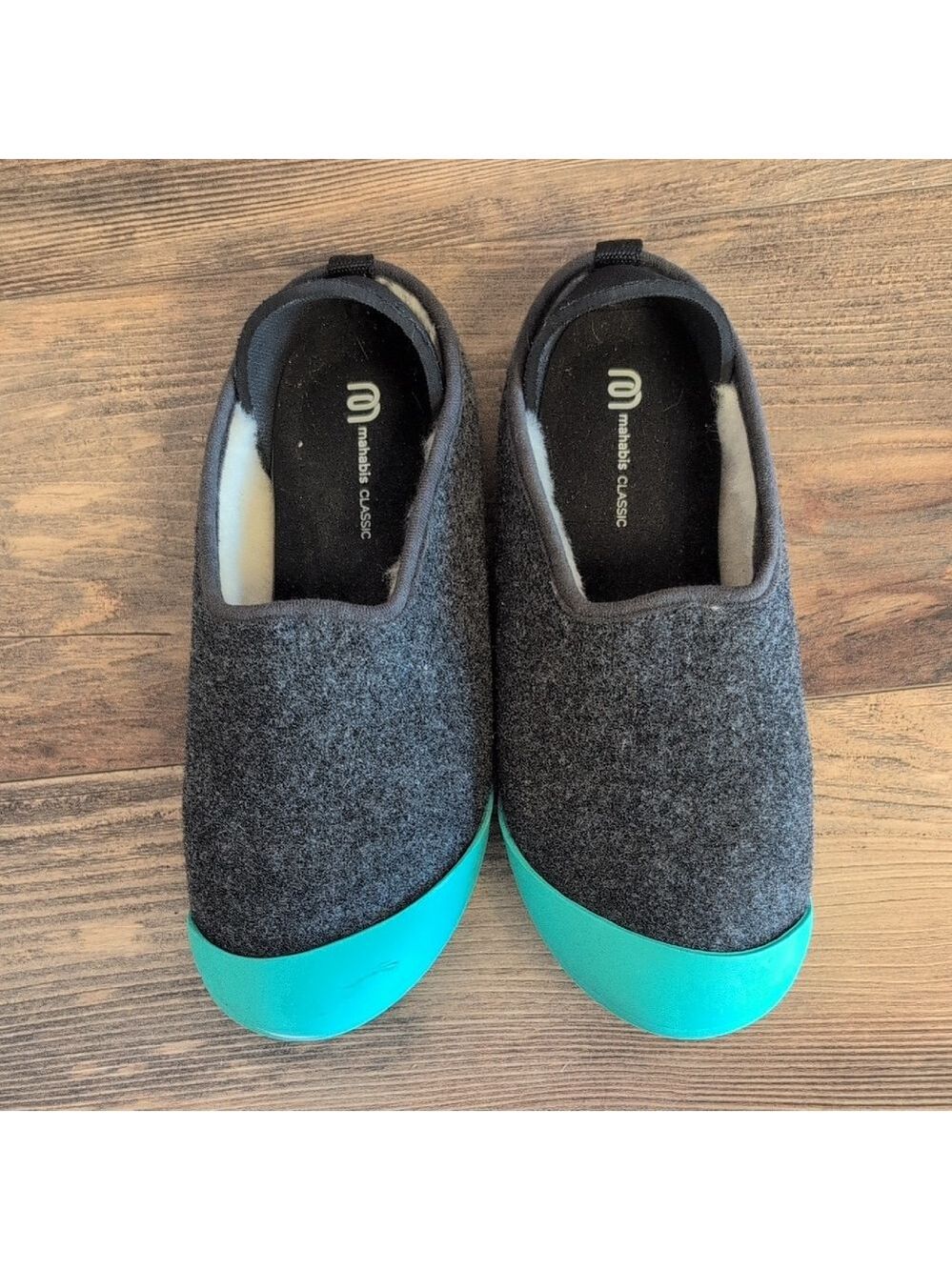 Mahabis Classic Gray and Teal Wool Detachable Soul Slip-On Slippers 39 M335 - Picture 8 of 10